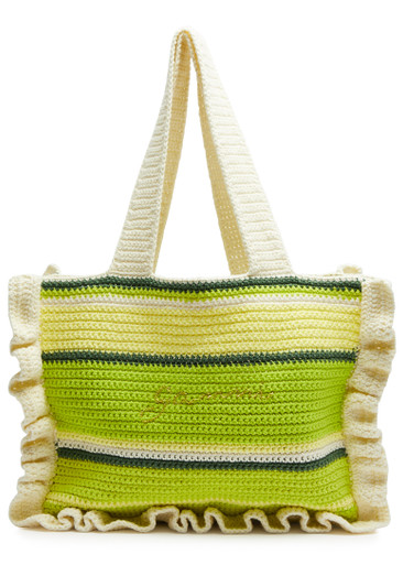 GANNI Striped ruffled crochet tote | Harvey Nichols