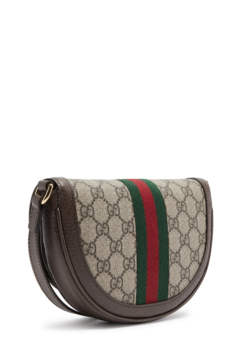 GUCCI GUCCI OPHIDIA GG MINI MONOGRAMMED SADDLE BAG, LEATHER BAG, BEIGE