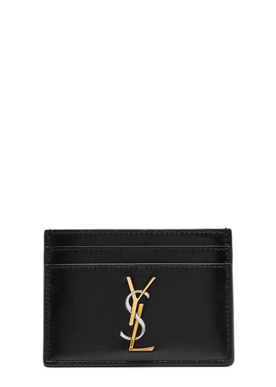 Saint Laurent Logo Leather Card Holder In Black