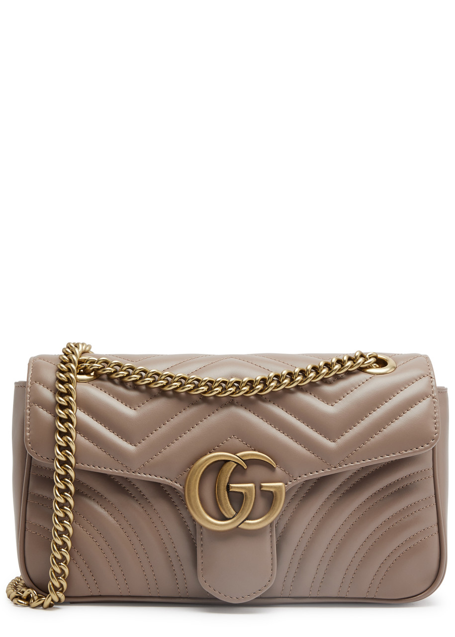GUCCI GUCCI GG MARMONT SMALL LEATHER SHOULDER BAG, LEATHER BAG, BEIGE