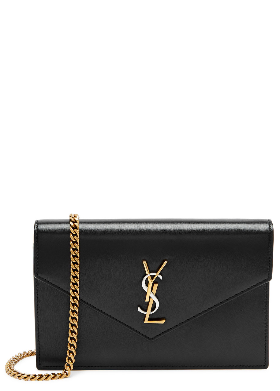 Saint Laurent Envelope Leather Wallet on Chain, Leather Wallet, Black - One Size