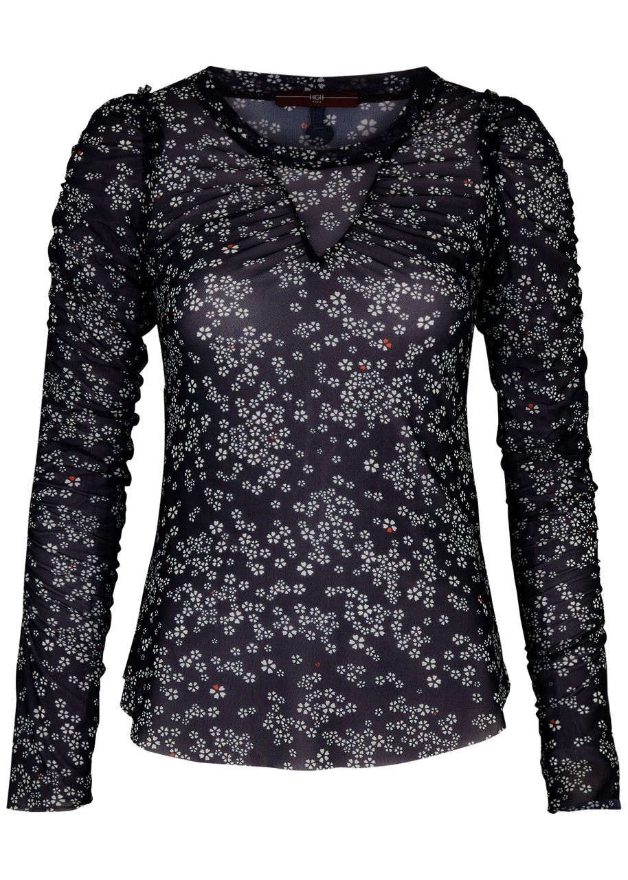 High Risque Floral-print Mesh top - Navy - L