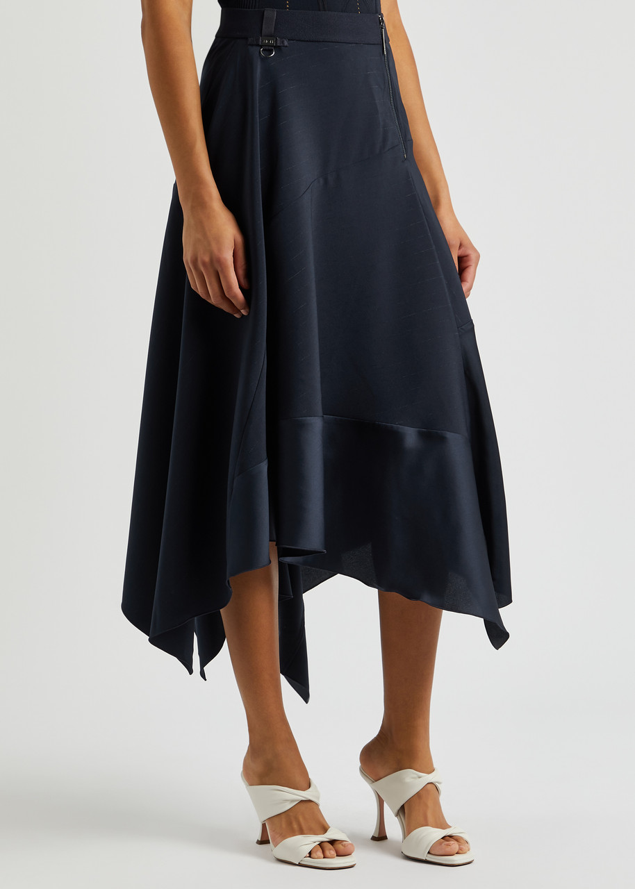  High Transient Panelled Asymmetric Midi Skirt - Navy - 14 