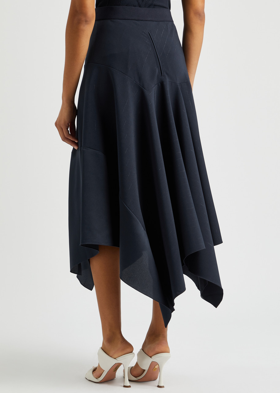  High Transient Panelled Asymmetric Midi Skirt - Navy - 14 