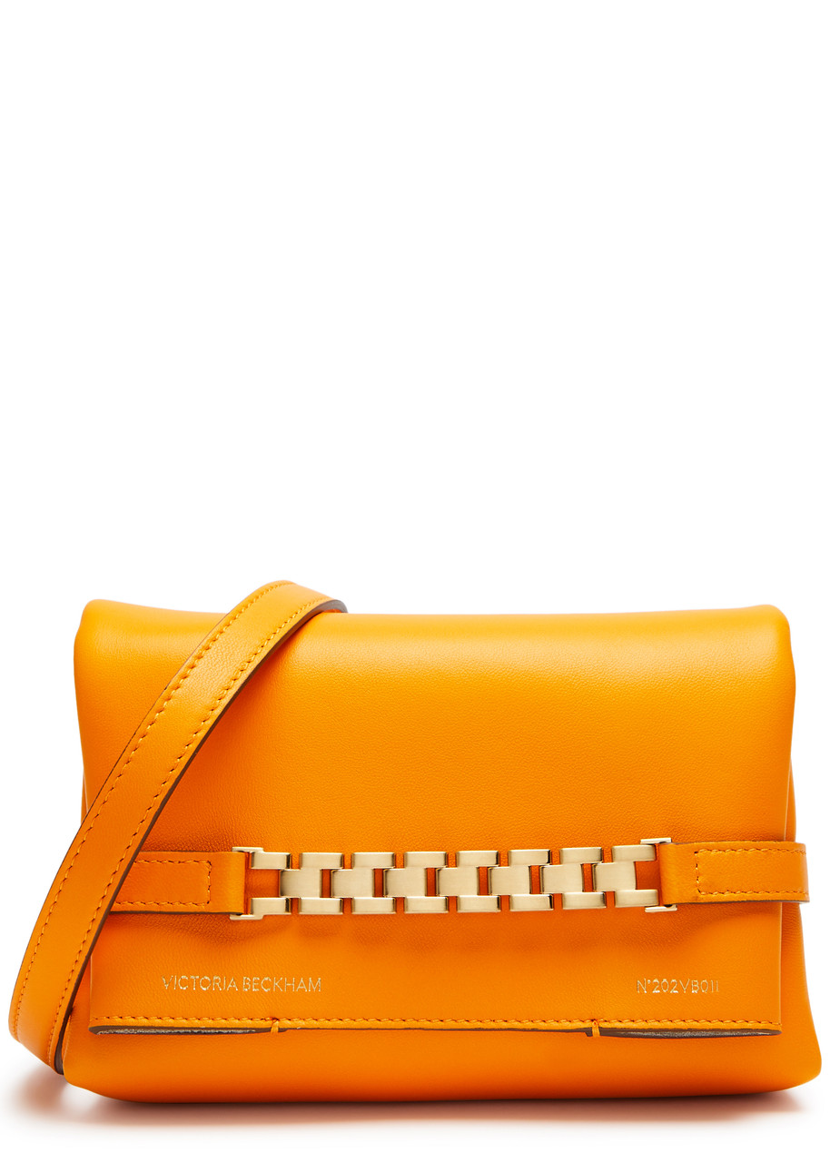Victoria Beckham Mini Chain Leather Clutch In Orange