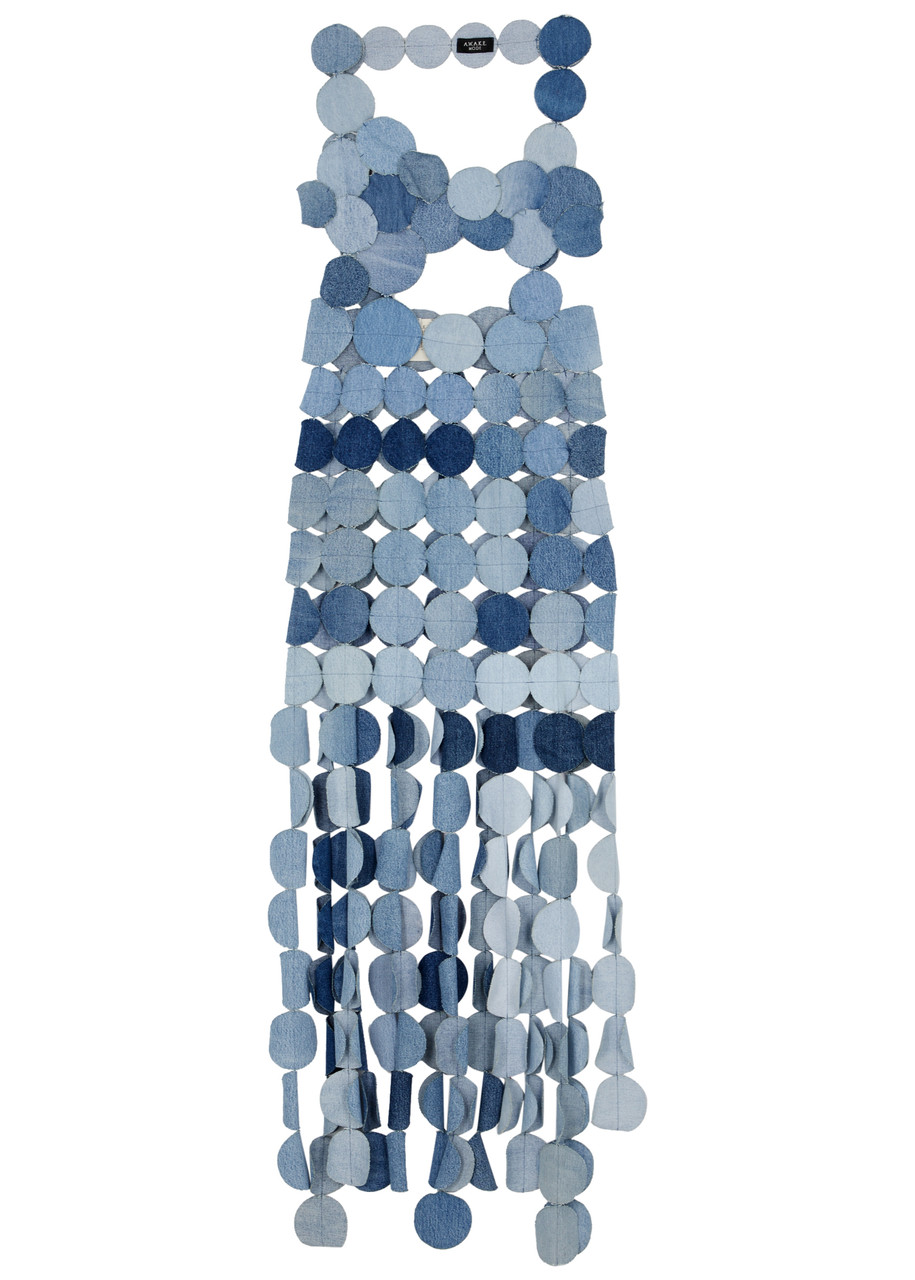 A.w.a.k.e. A.w.a.k.e Mode Laser-cut Denim Maxi Dress In Blue