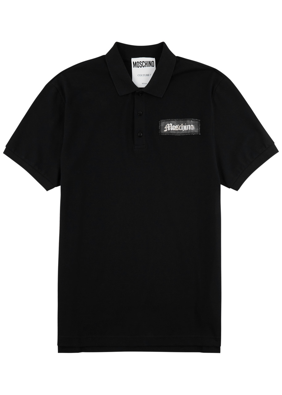 Moschino Logo-patch Short-sleeve Cotton Polo Shirt In Black