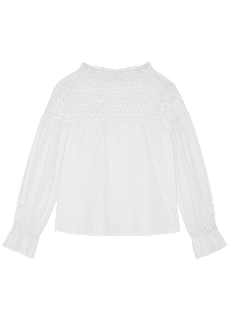 Merlette Majorelle White Smocked Cotton Blouse