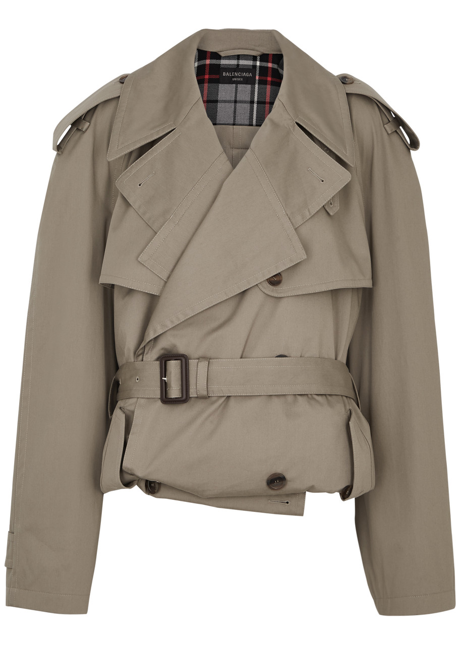 Balenciaga Folded Cotton Trench Jacket In Beige