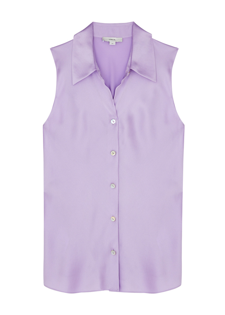 Vince Sleeveless Silk Shirt - Lilac - XL