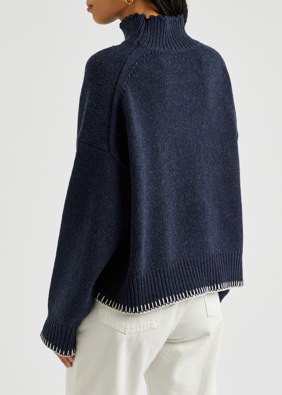  Merlette Lulea Embroidered Wool-blend Jumper - Navy - S (uk 8-10 / S) 