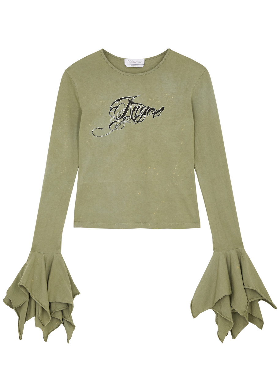 Blumarine Printed Cotton Top In Olive