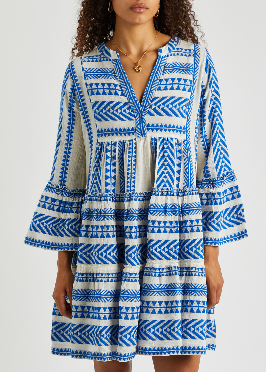  Devotion Ella Embroidered Cotton Mini Dress - Blue And White - S 