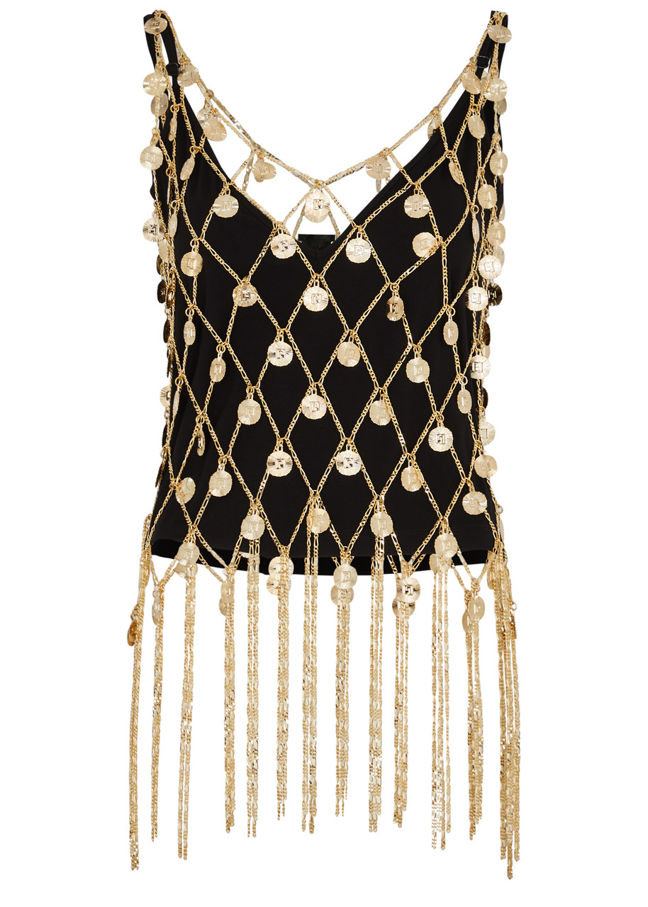 Rabanne Fringe-trimmed Embellished Chain Vest - Gold - 10