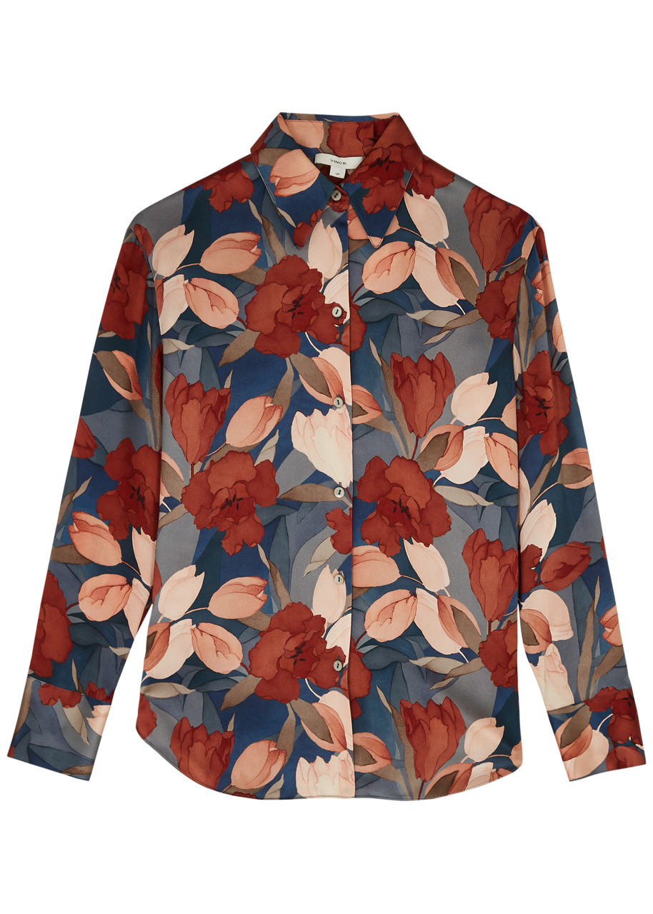 Vince Nouveau Floral-print Silk Shirt In Red