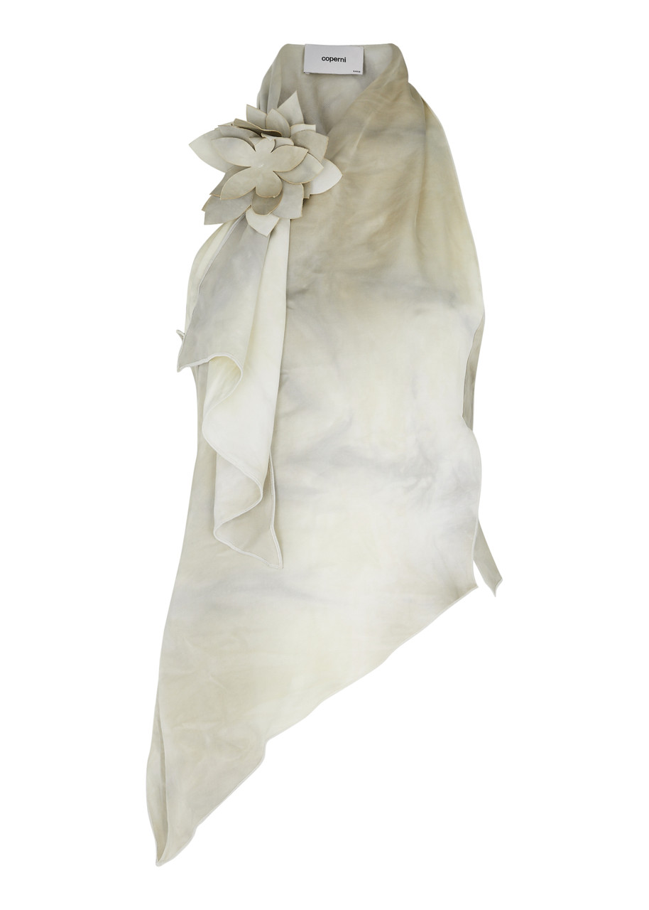 Coperni Floral-appliqud Printed Satin top - Ivory
