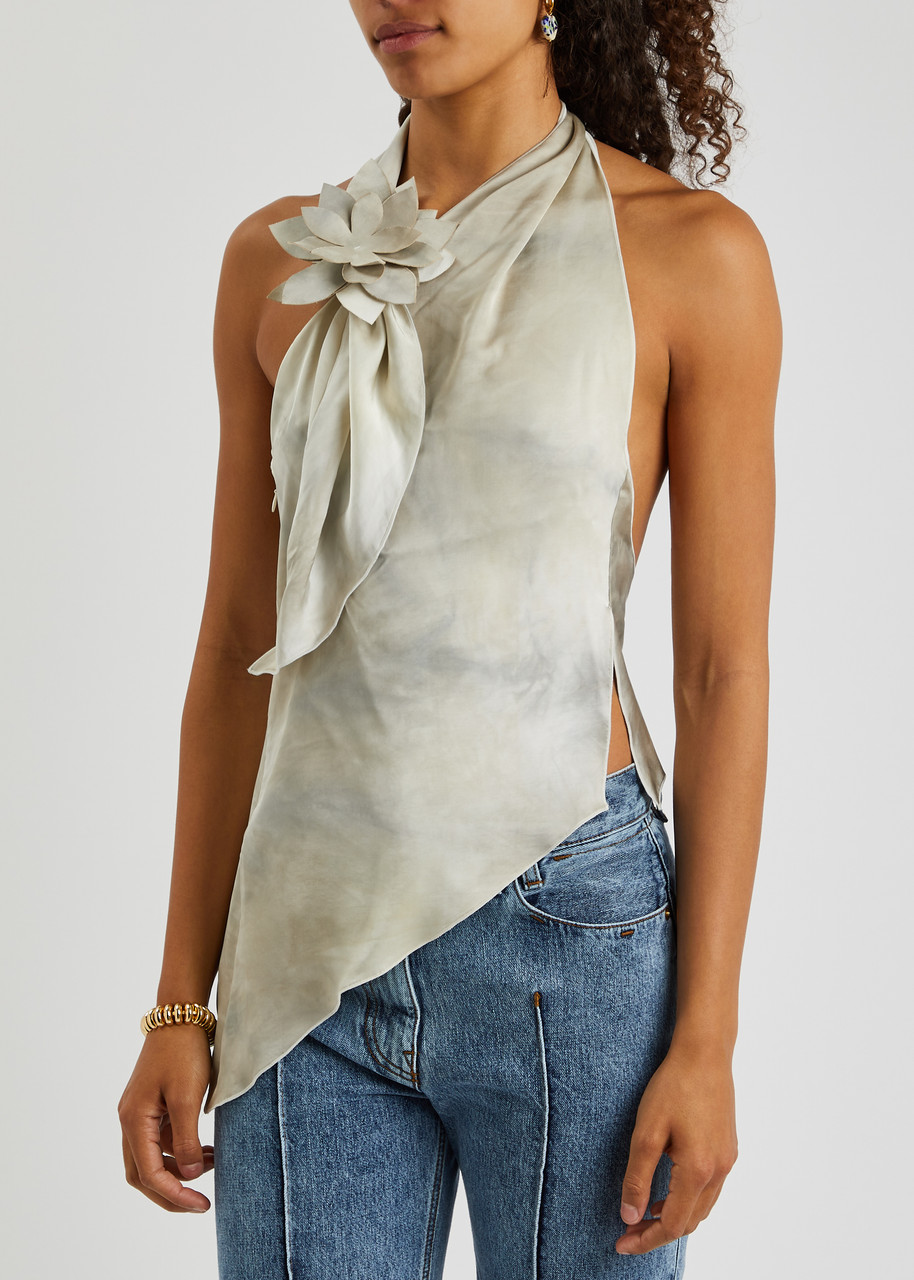  Coperni Floral-appliquéd Printed Satin Top - Ivory - 8 