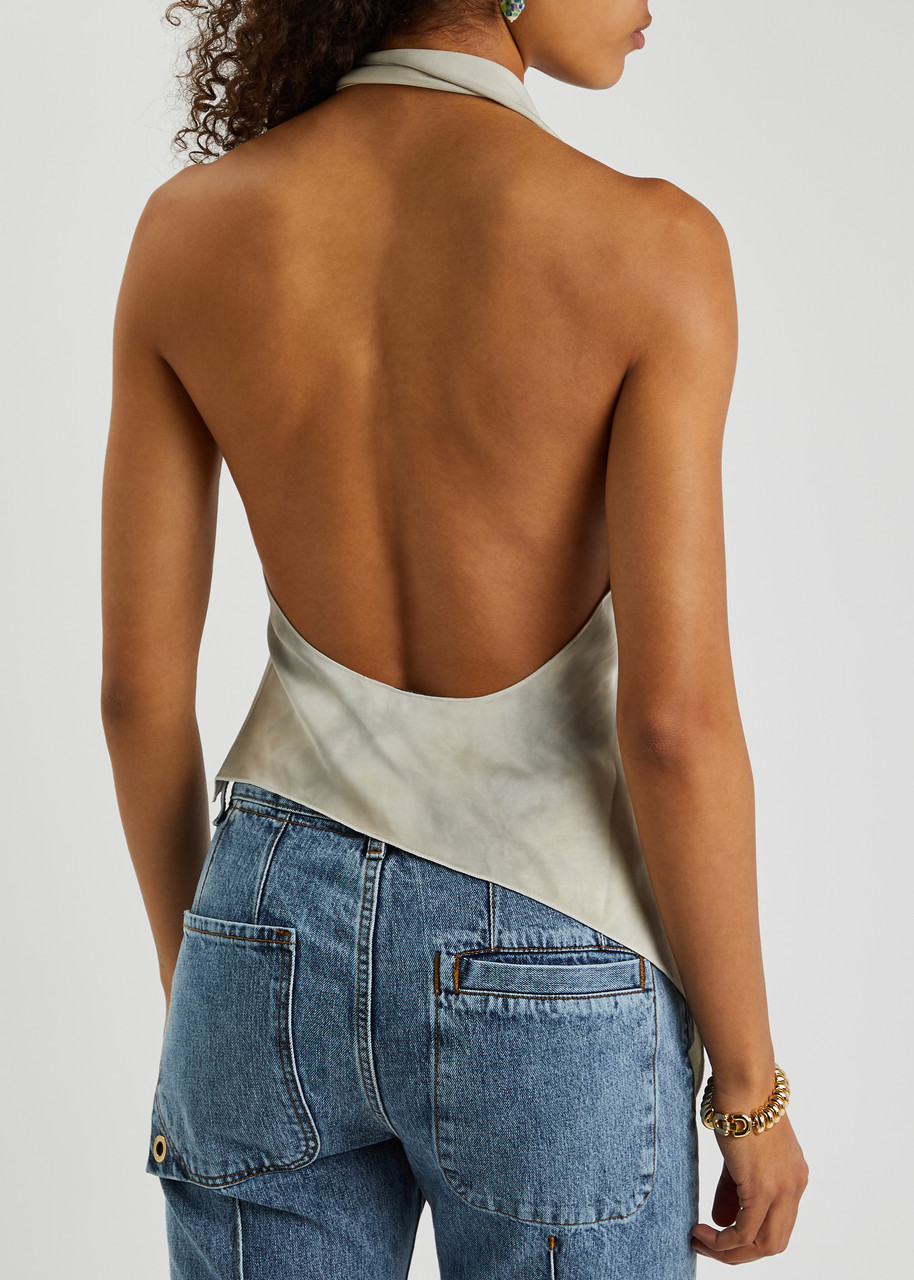  Coperni Floral-appliquéd Printed Satin Top - Ivory - 8 