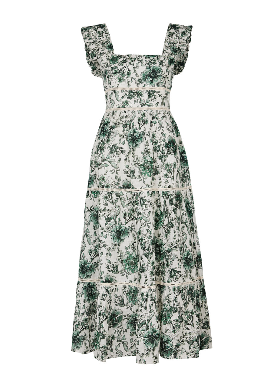 Lug Von Siga Sybill Floral-print Linen Midi Dress - Green