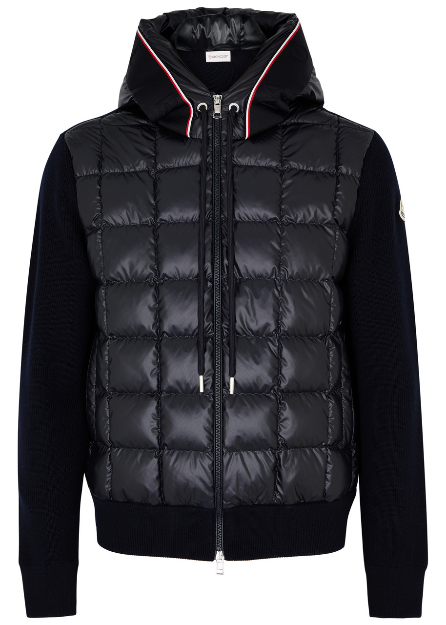 Moncler Hooded Quilted Shell And Wool Jacket In Navy