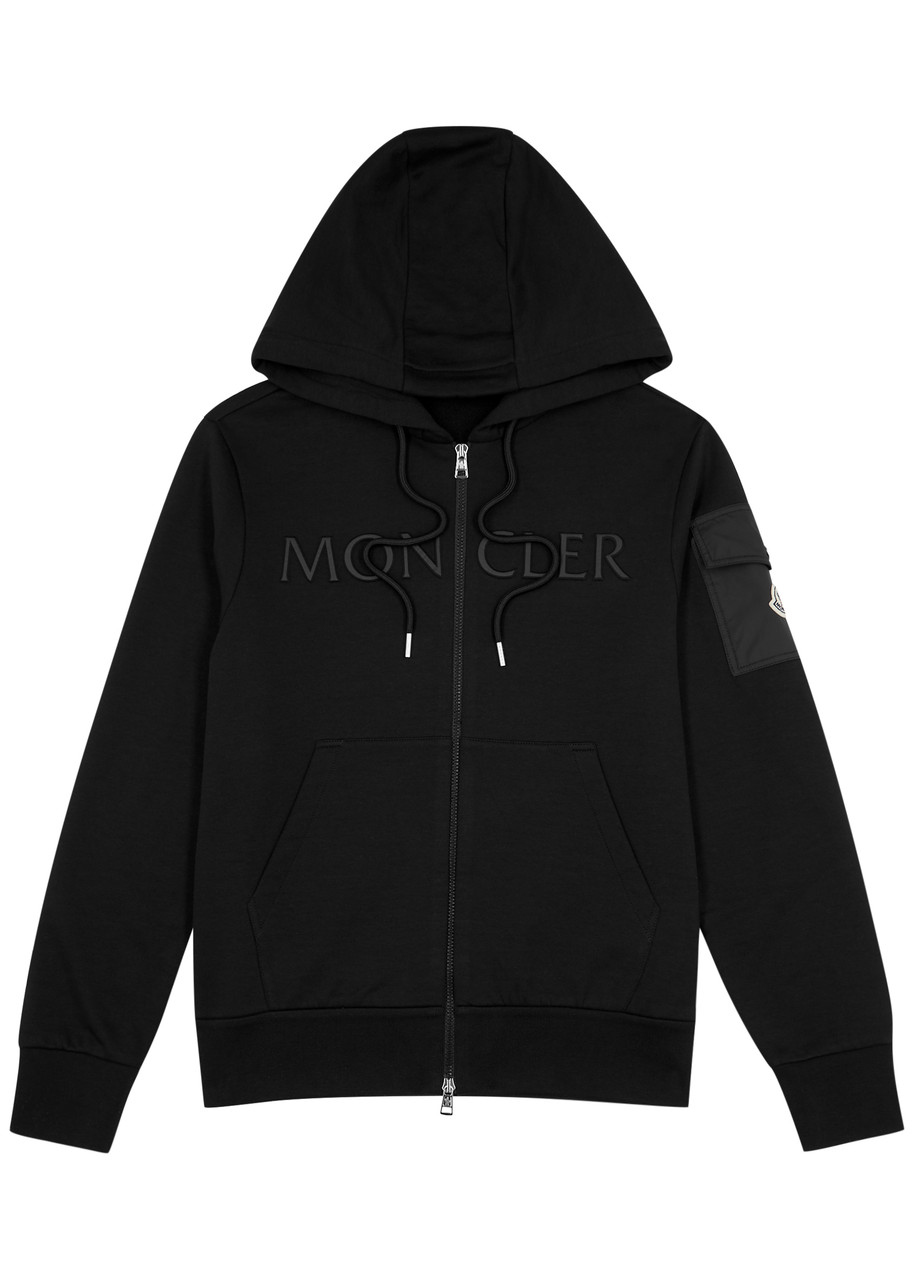 Moncler Logo Hooded Cotton-blend Sweatshirt In Black