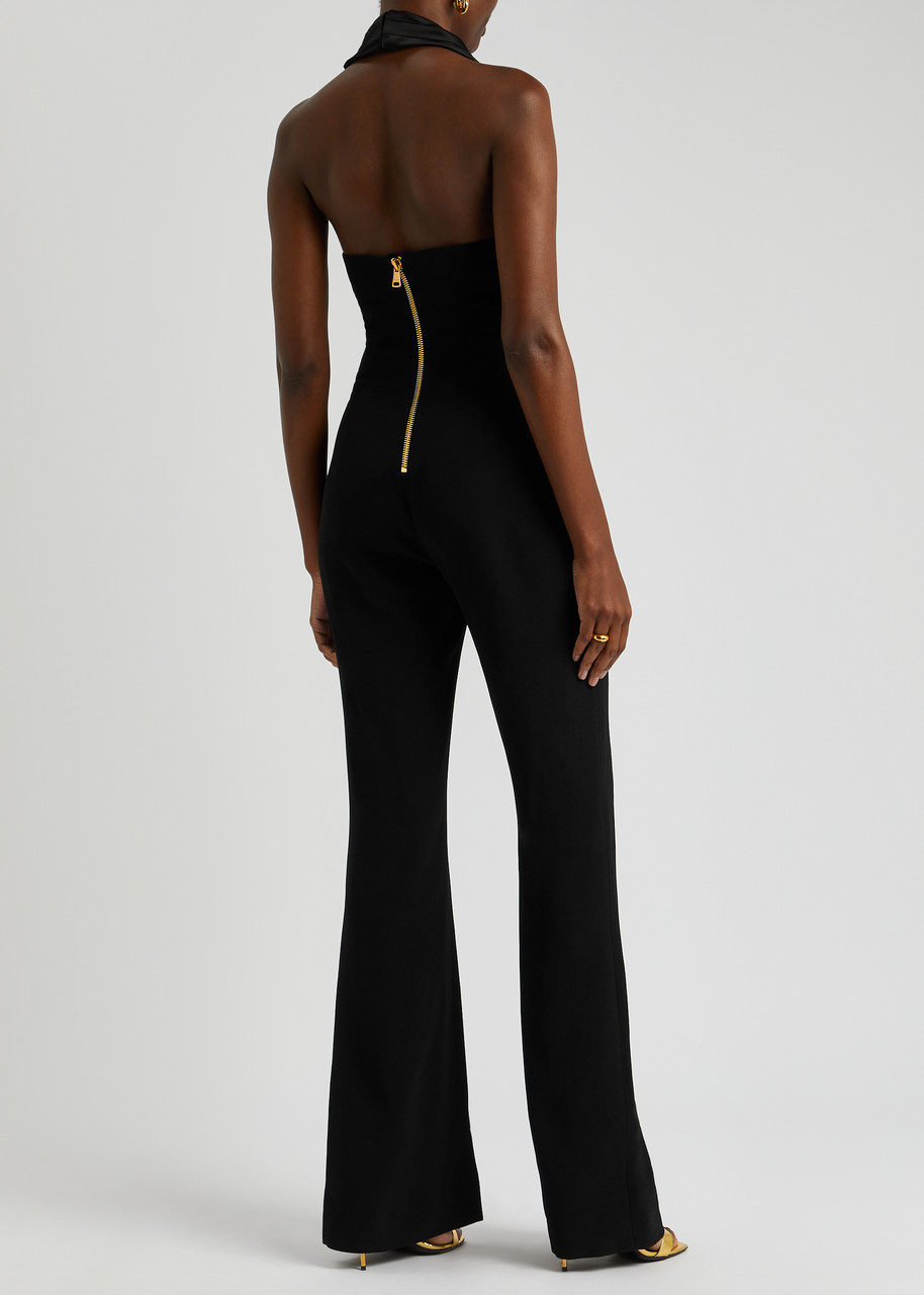  Balmain Halterneck Flared Jumpsuit - Black - 10 