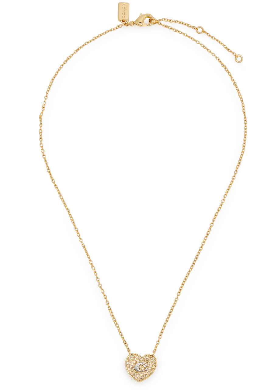 Coach Heart-embellished Logo Necklace In Gold