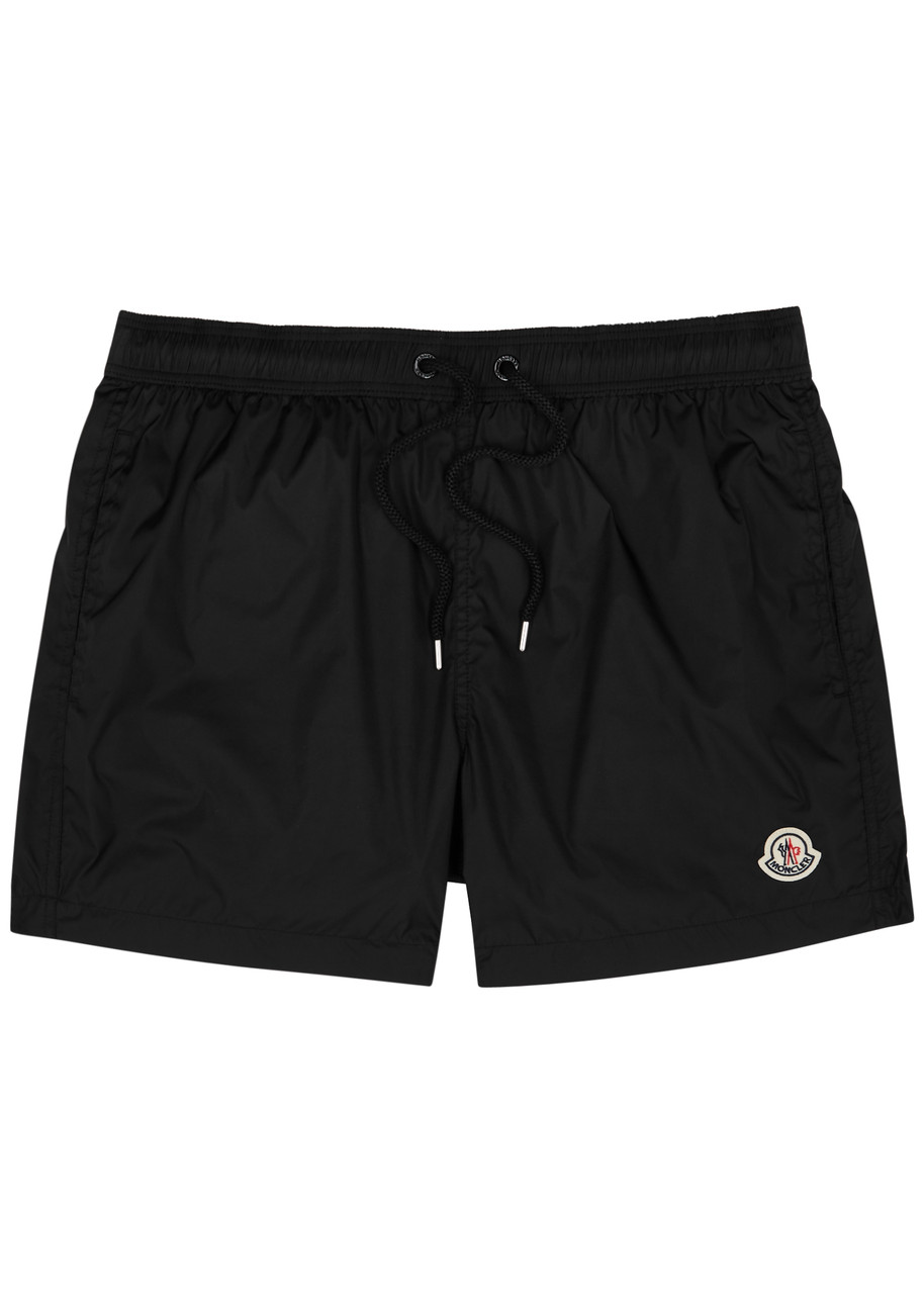 Moncler Nylon Swim Trunk With Frontal Logo Patch In Black