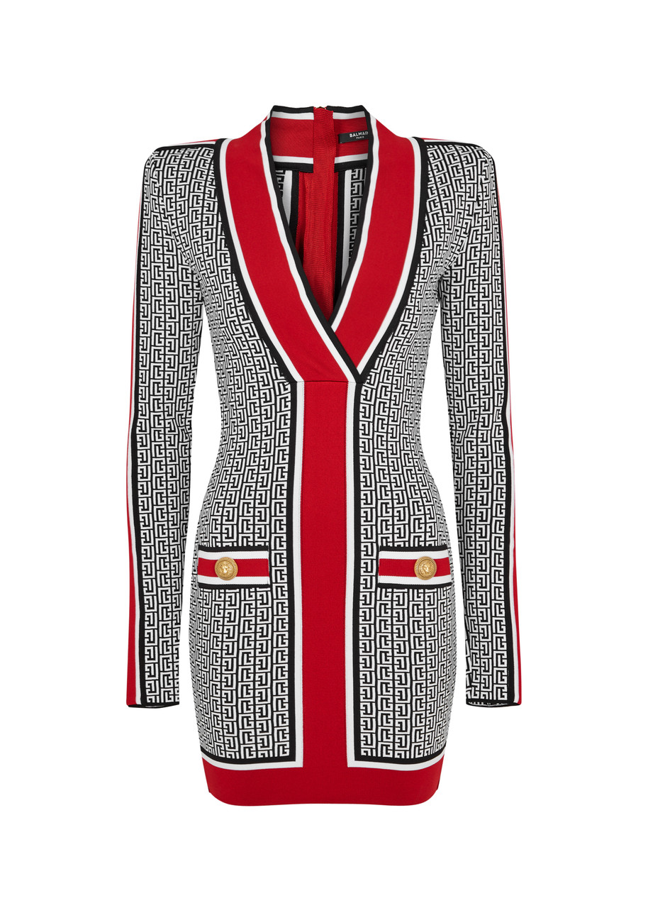 Balmain Monogram Print Knitted Dress In Multicoloured
