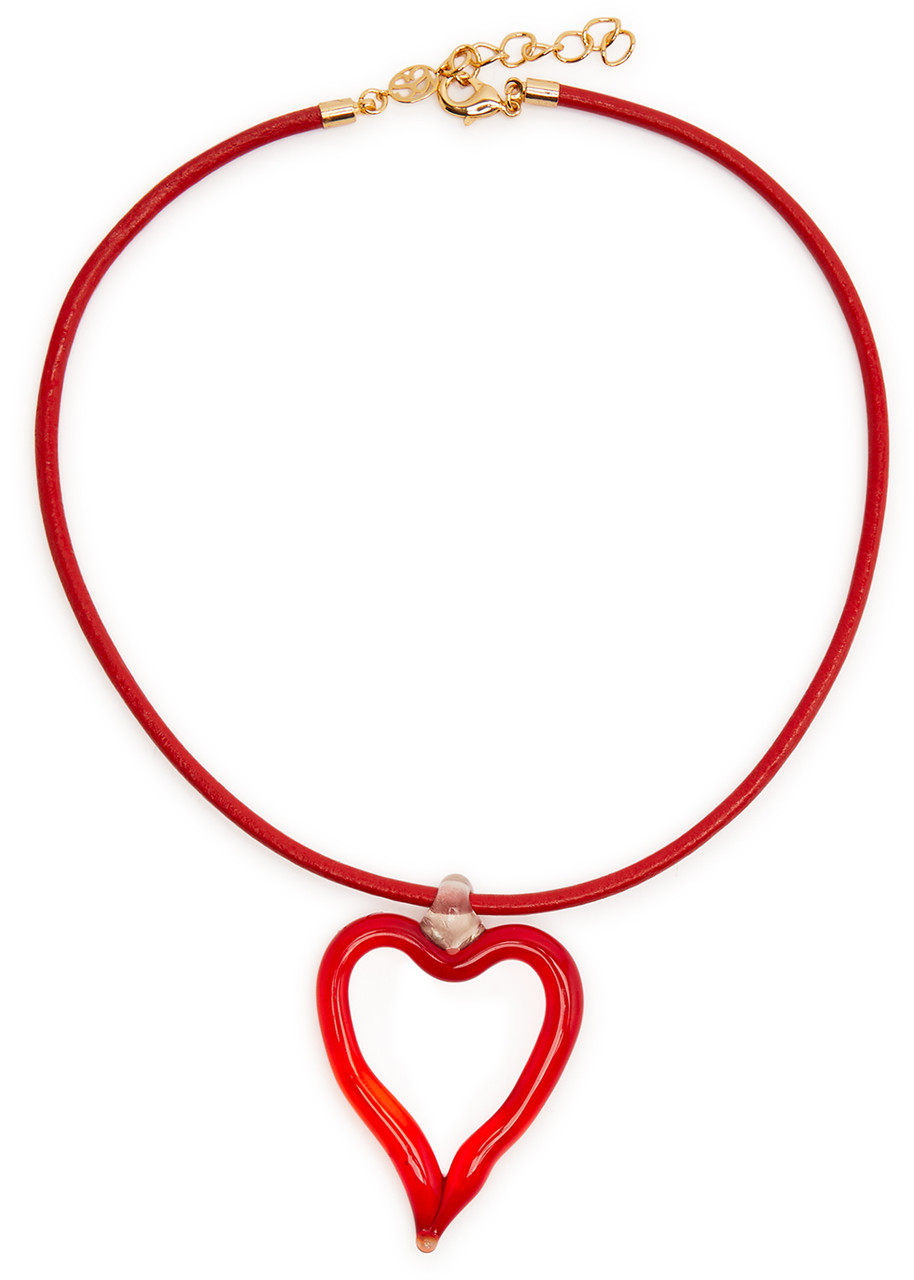Sandralexandra Heart Of Glass Xl Leather Cord Necklace In Red