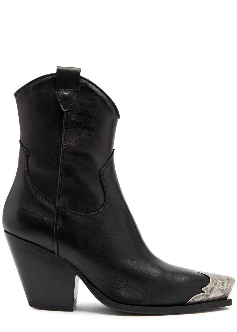 Free People Brayden Leather Cowboy Boots - Black - 5.5