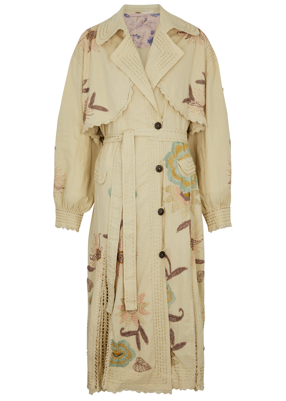 Free People Forget Me Not Linen-blend Trench Coat In Beige