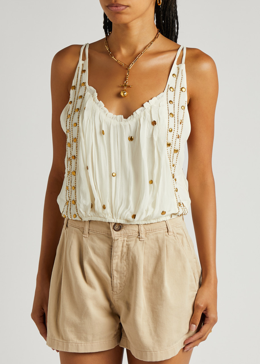 Free People Virgo Bead-embellished Chiffon Tank In Ivory