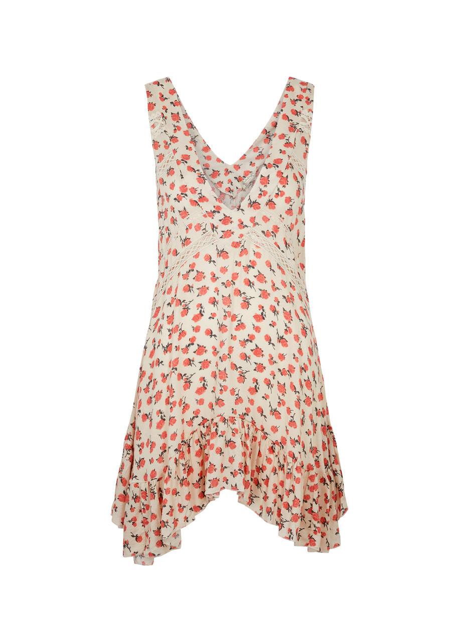 Free People Let It Happen Floral-print Mini Dress - Beige