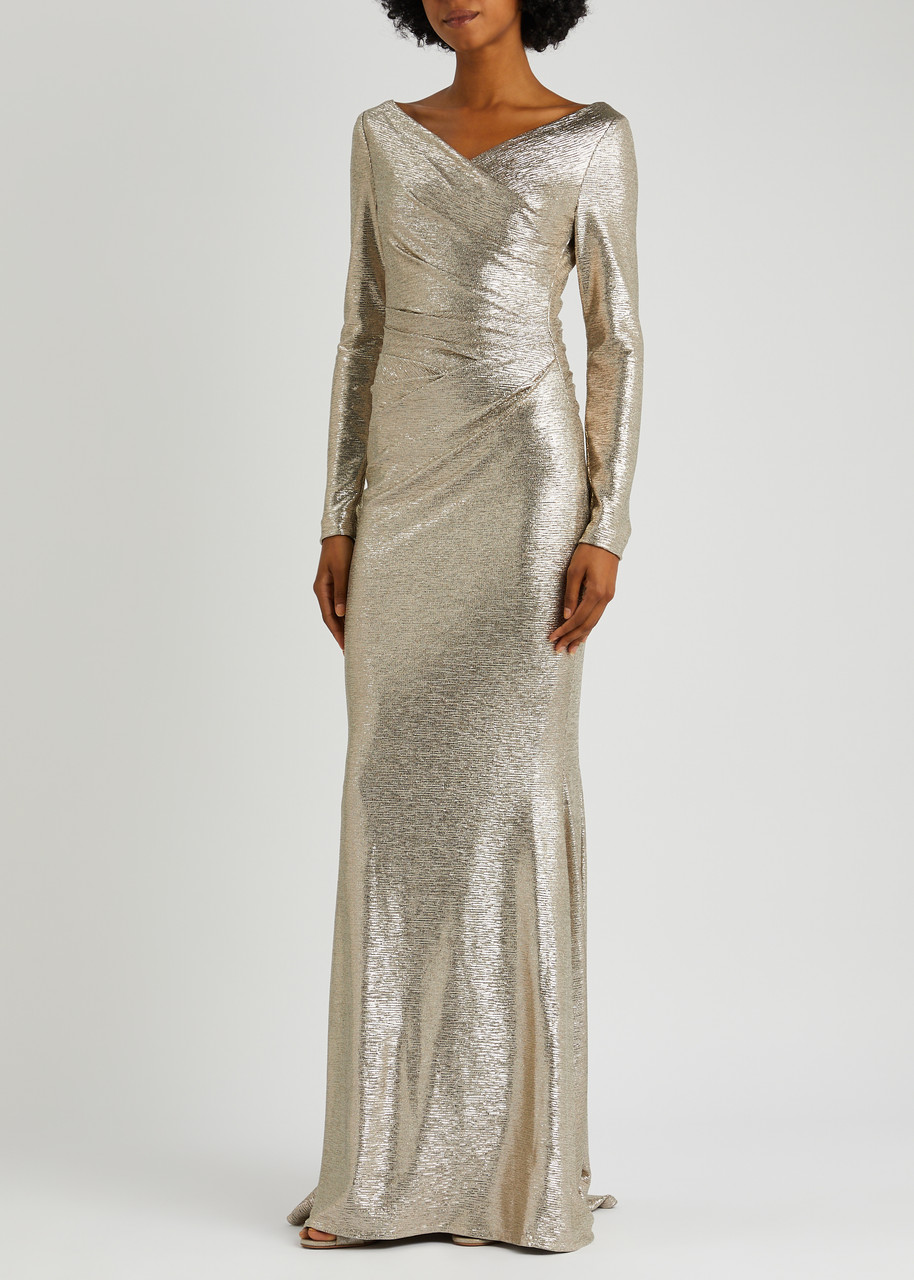  Talbot Runhof Metallic Ruched Wrap-effect Gown - Gold - 8 