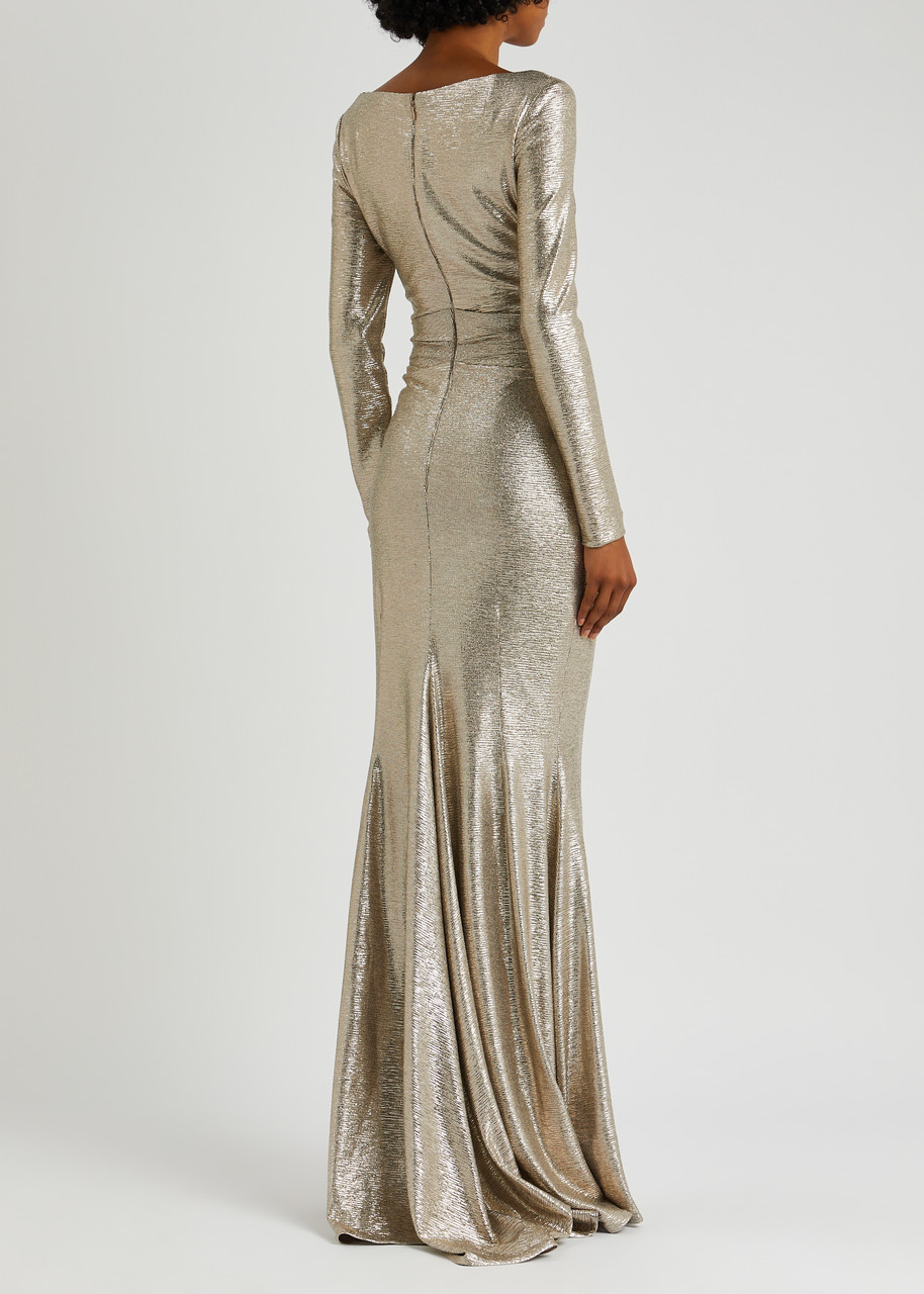  Talbot Runhof Metallic Ruched Wrap-effect Gown - Gold - 8 