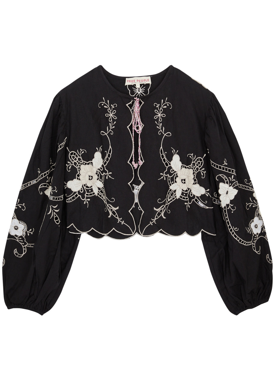 Free People Valencia Embroidered Cotton-blend Jacket In Black