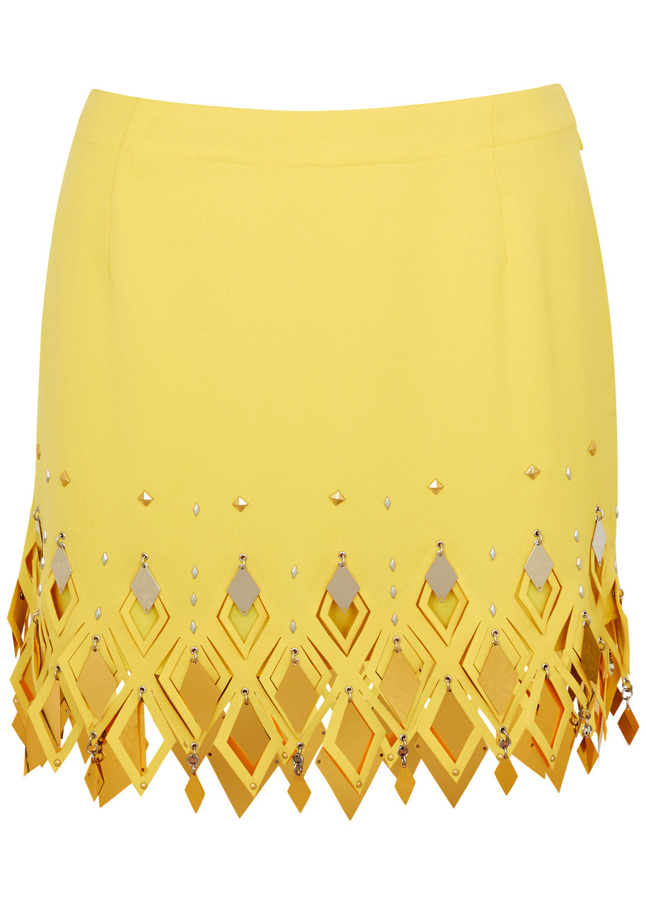 Rabanne Embellished Laser-cut Mini Skirt In Yellow