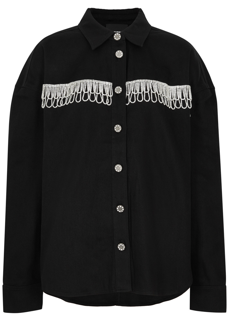 Rotate Birger Christensen Rotate Overshirt With Crystal Fringes In Black