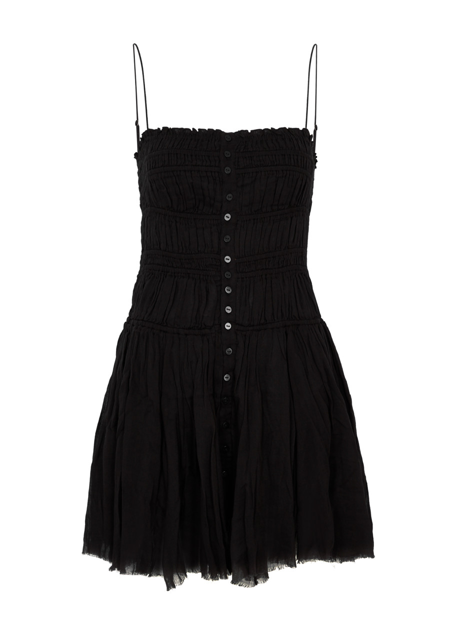 Free People Lausanne Cotton-gauze Mini Dress - Black