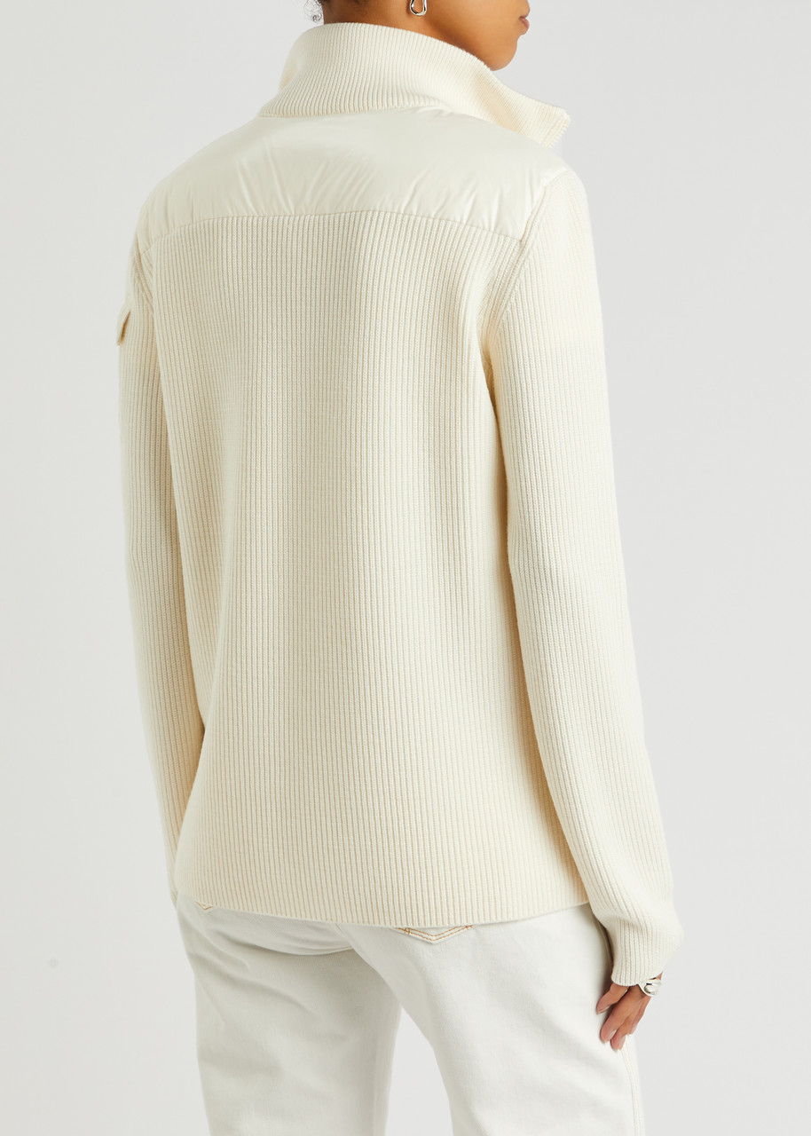 Moncler Quilted Shell And Wool Jacket - Cream - L 