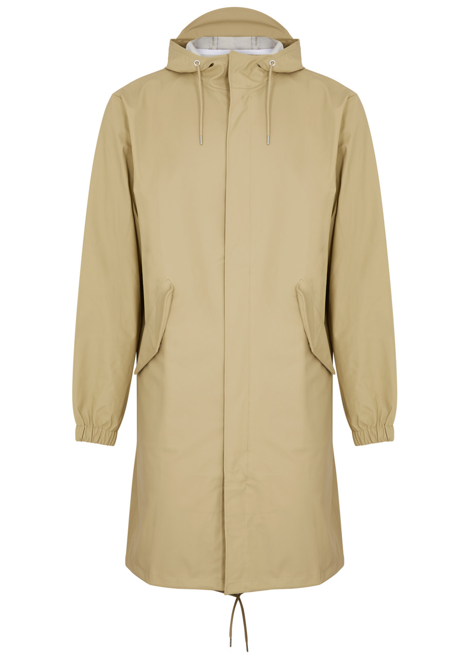 Rains Hooded Rubberised Raincoat In Sand