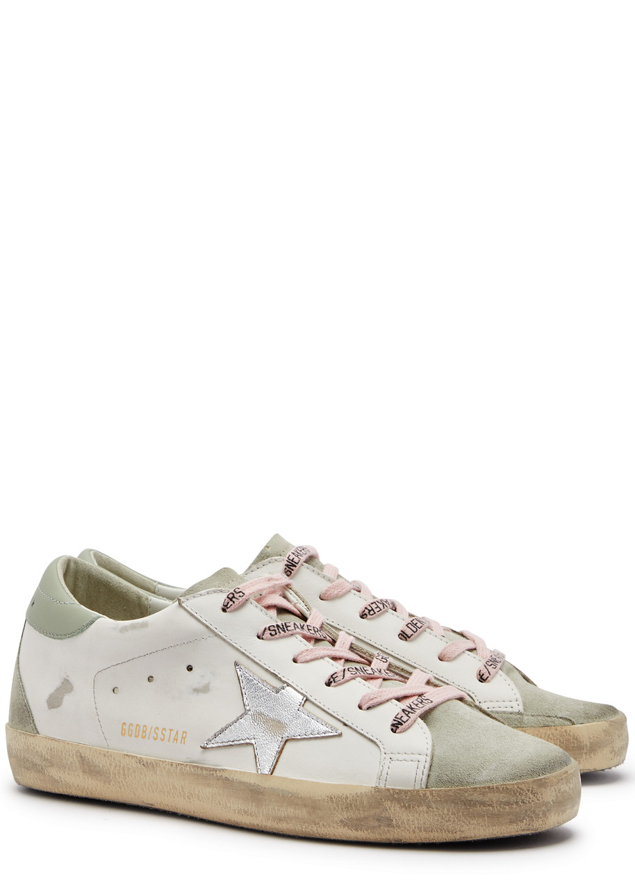 Golden Goose Superstar Distressed Leather Sneakers In White