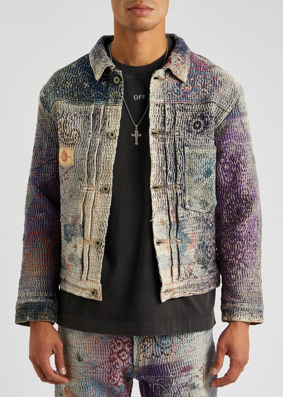  Proleta Re Art Boro Patchwork Distressed Denim Jacket - Purple - L 