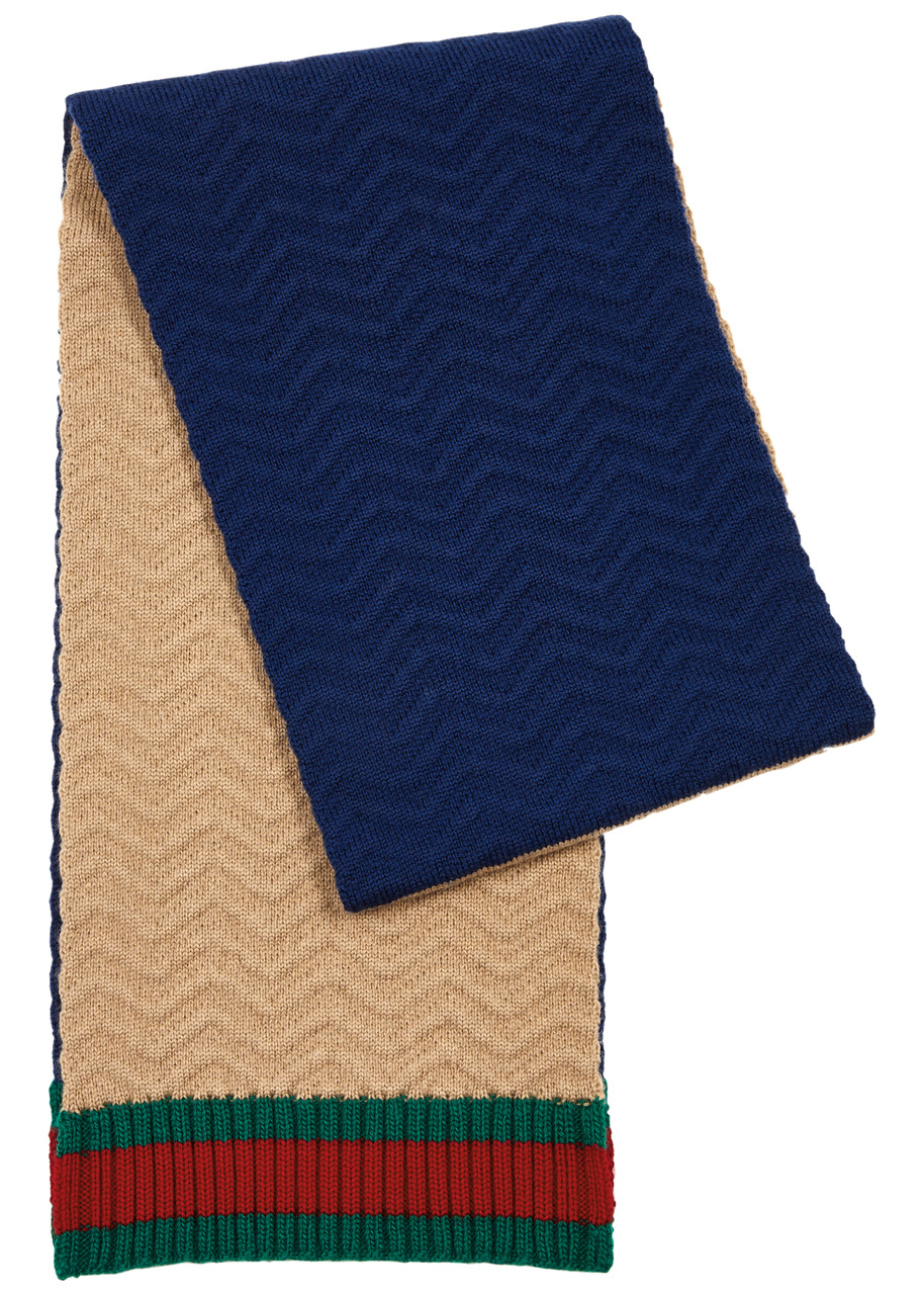 GUCCI GUCCI KIDS COLOUR-BLOCKED CHEVRON WOOL SCARF