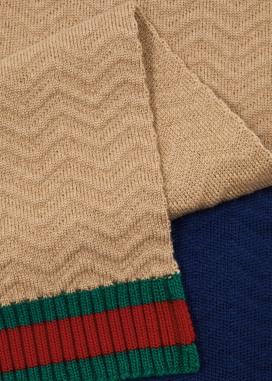 GUCCI GUCCI KIDS COLOUR-BLOCKED CHEVRON WOOL SCARF