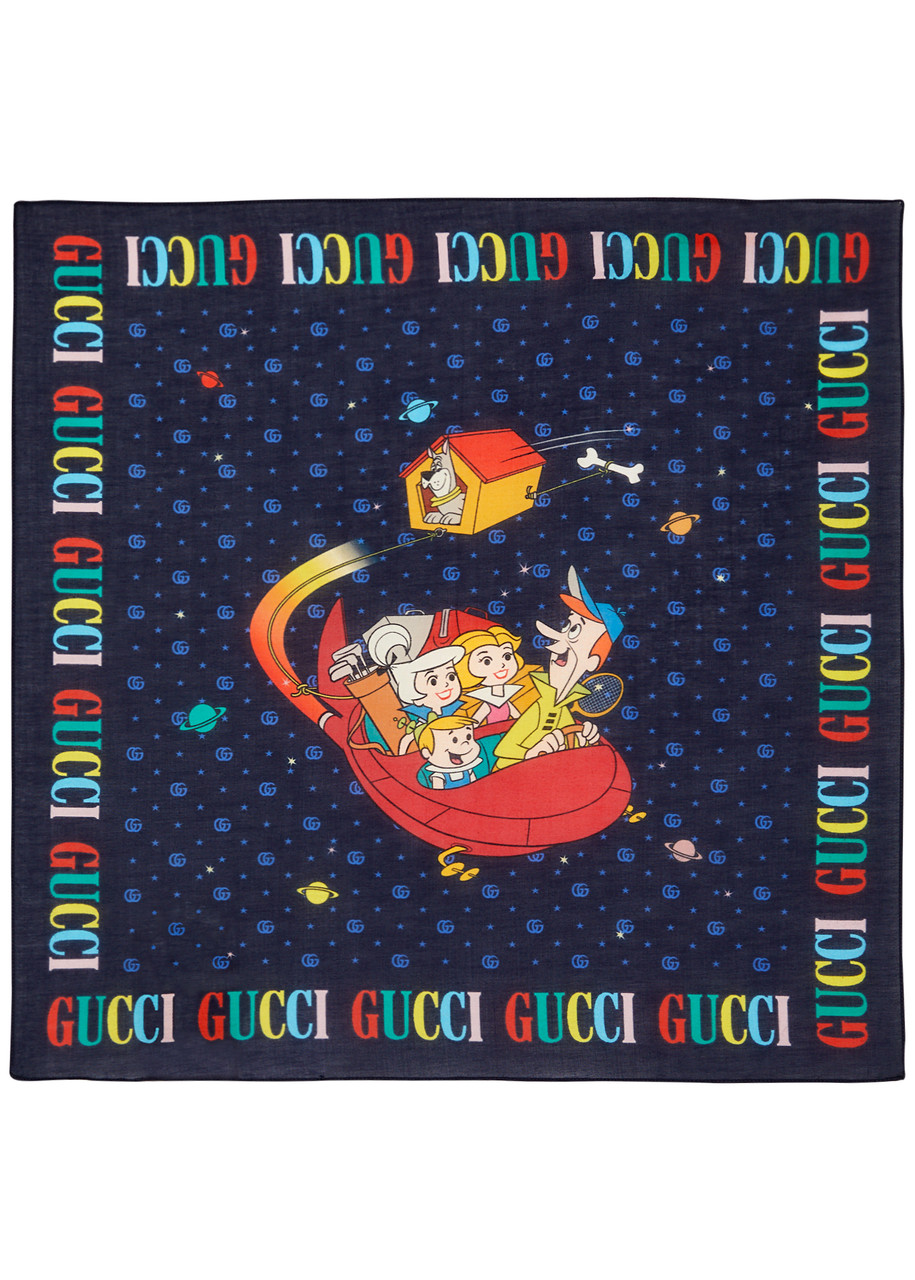 Gucci Kids Printed Cotton Scarf - Blue