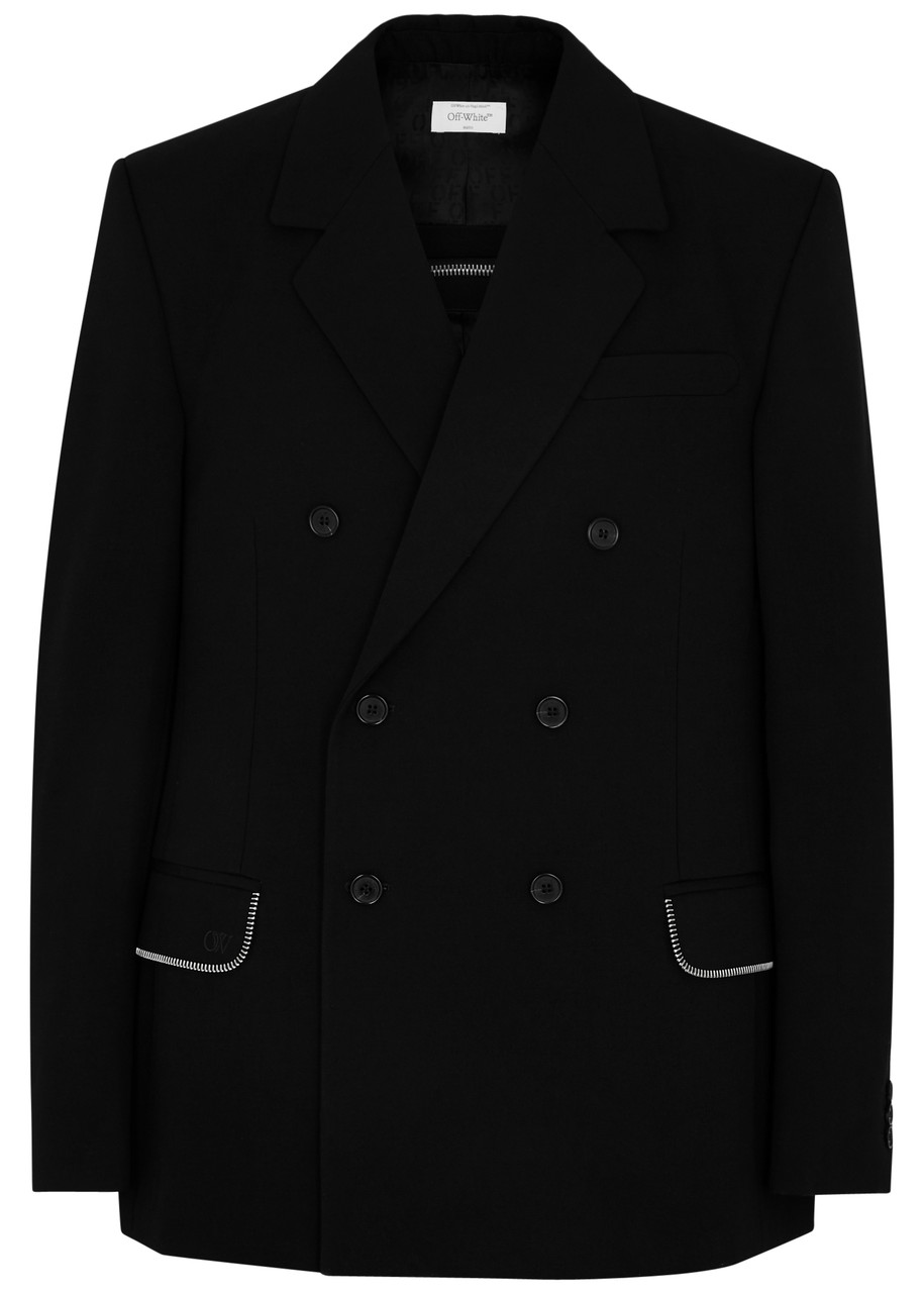 Off-white Virgin Wool Double-breasted Blazer In Black