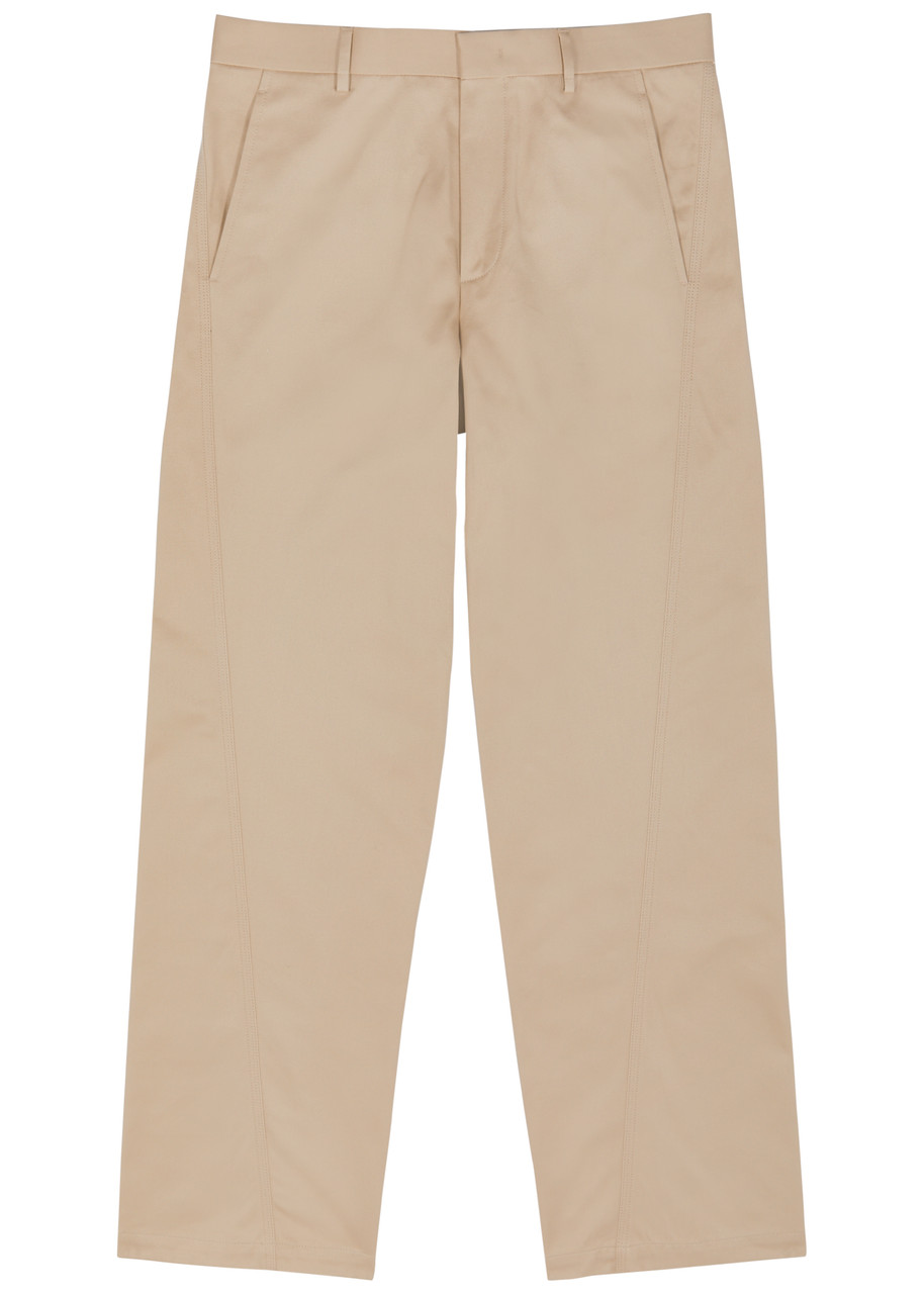 Lanvin Twisted Straight-leg Cotton Chinos In Beige