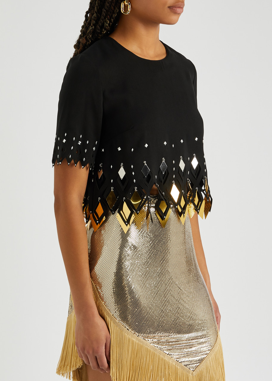 Shop Rabanne Embellished Cropped Top In Black